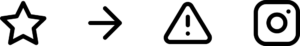 Vier Beispiel-Icons von Feather: Stern, Pfeil nach rechts, Warndreieck und Kamera