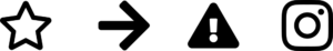 Vier Beispiel-Icons von Font Awesome: Stern, Pfeil nach rechts, gefülltes Warndreieck und Kamera