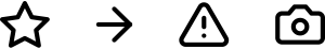 Vier Beispiel-Icons von Lucide: Stern, Pfeil nach rechts, Warndreieck mit Ausrufezeichen und Kamera
