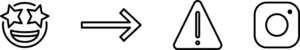 Vier Beispiel-Icons von OpenMoji: Smiley mit Sternenaugen, Pfeil nach rechts, Warndreieck und Kamera