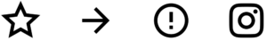 Vier Beispiel-Icons von Remix Icon: Stern, Pfeil nach rechts, Ausrufezeichen im Kreis und Kamera