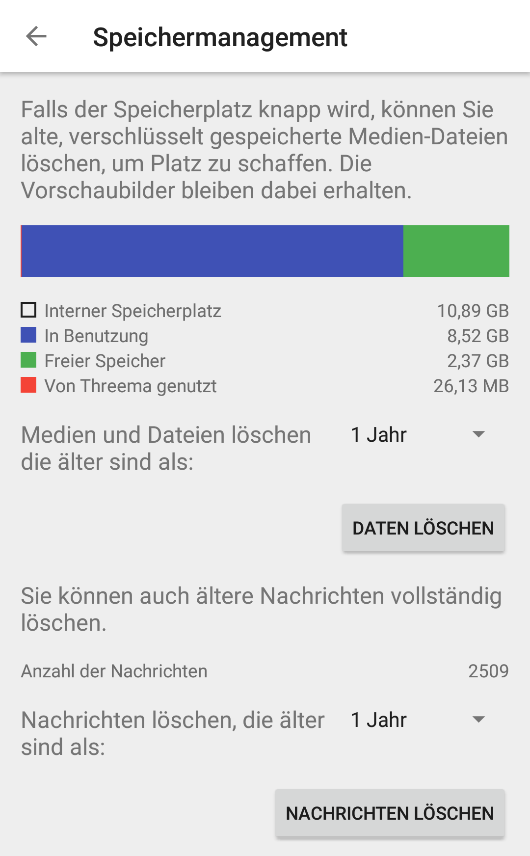 Speichermanagement in Threema